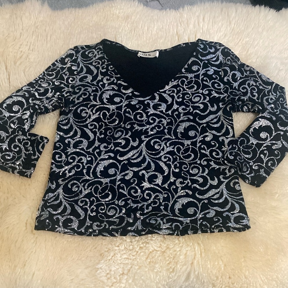 Black with silver glitter like design top